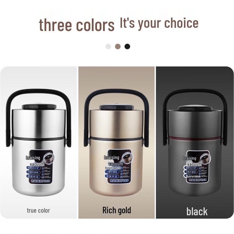 HOCUF 3-lagige Vakuum-Isolier-Lunchbox aus 304 Edelstahl mit Bestecktasche