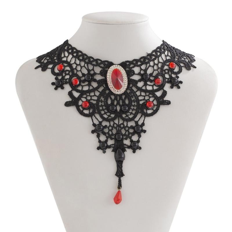 Elegant Lace Gothic Necklace with Blood Drop Pendant Women Choker Halloween Neck Chain Choker Retro Punk Accessories