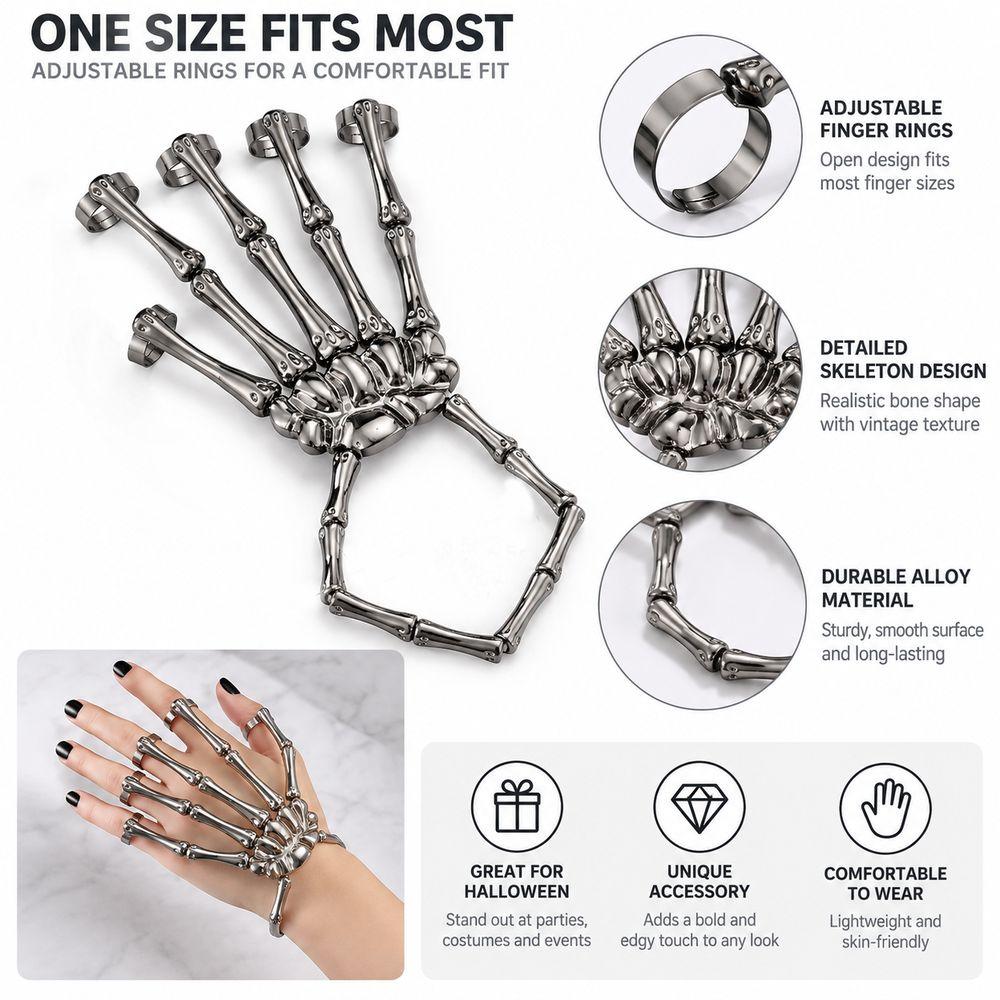 Alloy Texture Skull Bracelet Metal Texture Metal Hand Rings Ghostly Finger Ring Bracelet Cosplay