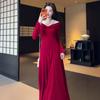 2026 Spring/Autumn Women's French Red Dress: Elegant Casual Slimming Battle Robe