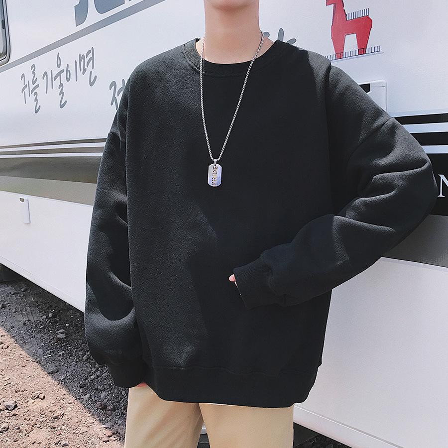 Men's High-Quality Autumn/Winter Korean Trend Solid Color BF Style Loose Round Neck Hoodie