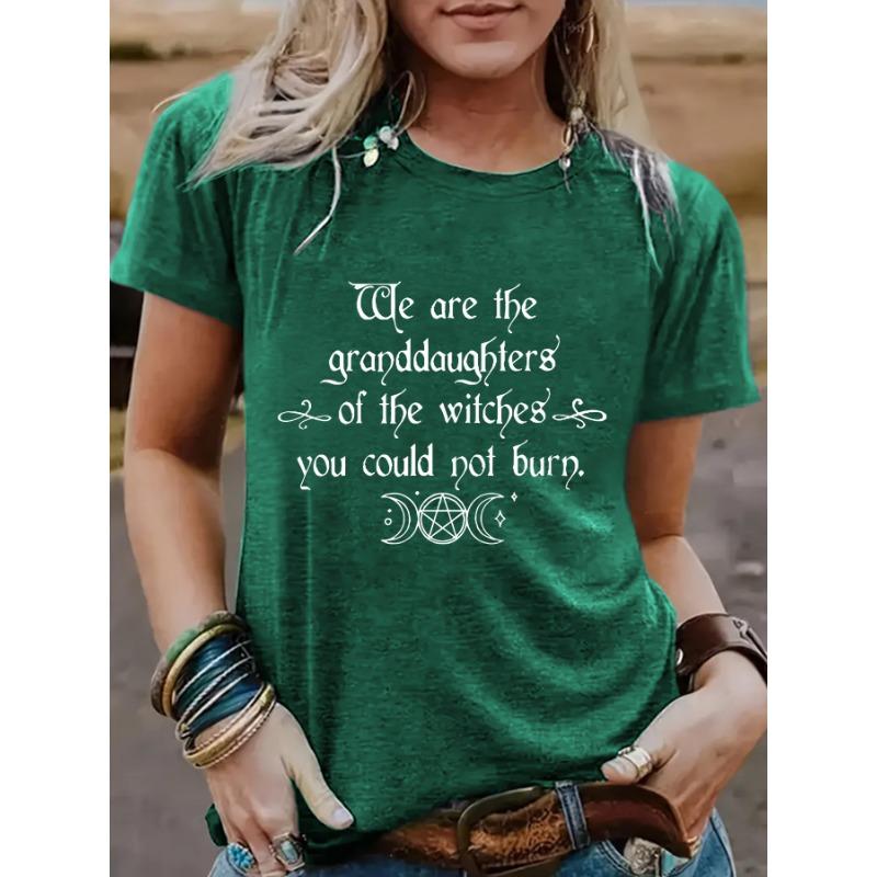 Women's Halloween Slogan Pattern Round Neck Short Sleeved Casual Fashion T-Shirts Women’s