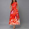 Ladies Oversized Sleeveless Crew Neck Dress Gentle Watercolor Floral Clusters Loose Mid Length Gown