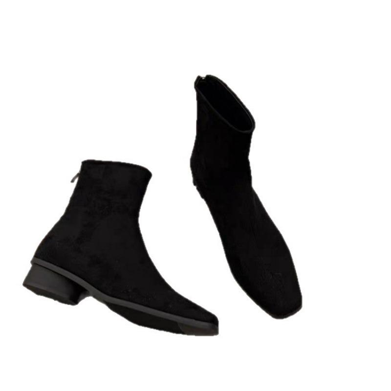 Coarse Heel Vintage Suede Khaki Short Boots Knight Boots Skinny Naked Boots Autumn and Winter Women's Boots Versatile Short Boots