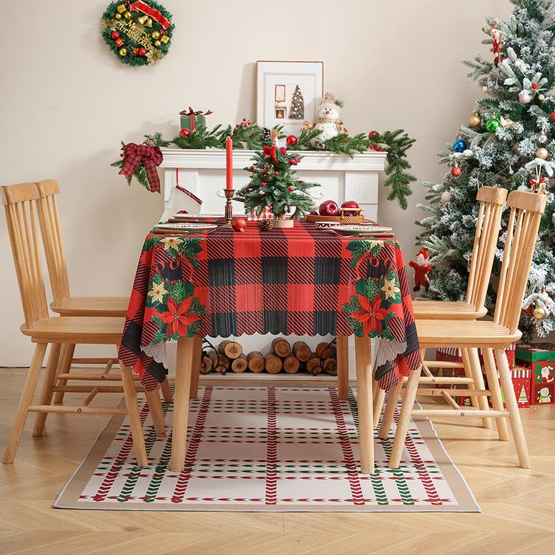 New American Table Cloth Christmas Themed Dining Table Cloth Holiday Beautification Decoration Checkered Printing Dust-proof