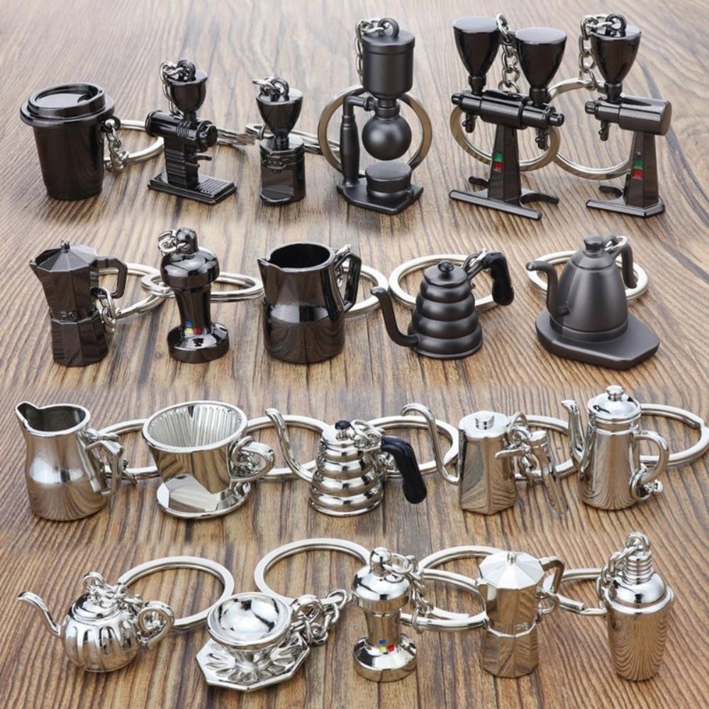 Kreativer 3D Kaffee Schlüsselanhänger Metall Mini Größe Moka Kanne Schlüsselanhänger Barista Schlüsselanhänger Kaffee Liebhaber