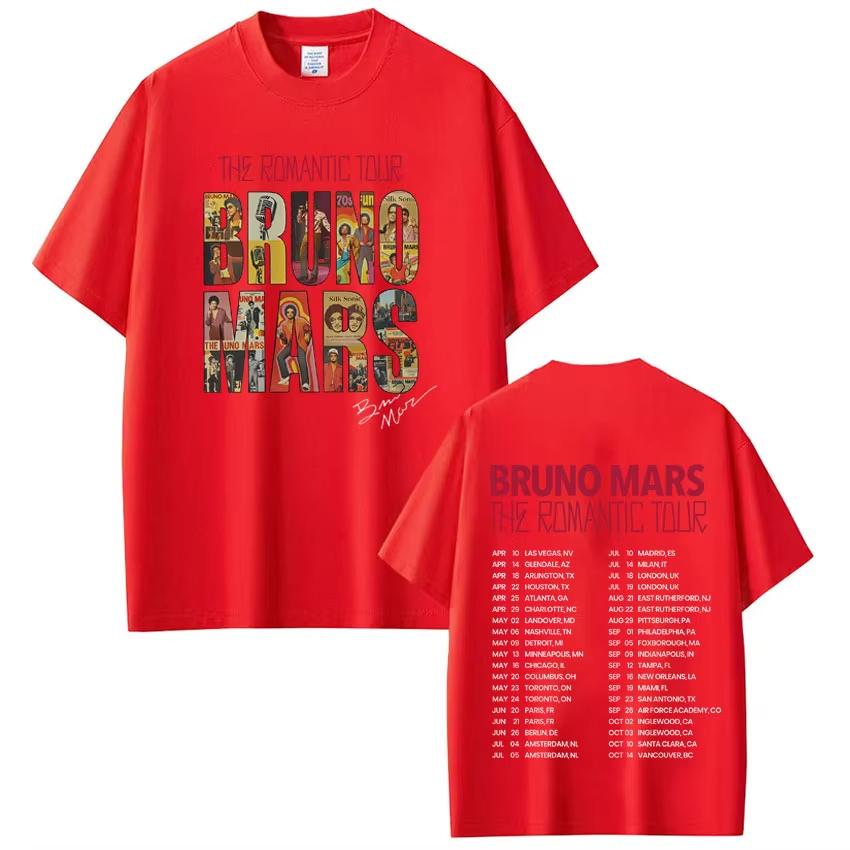 Rapper Bruno Mars The Romantic 2026 Tour Print Tshirt Man Woman Fashion Tshirt Short Sleeve Casual Gothic Punk Tshirts