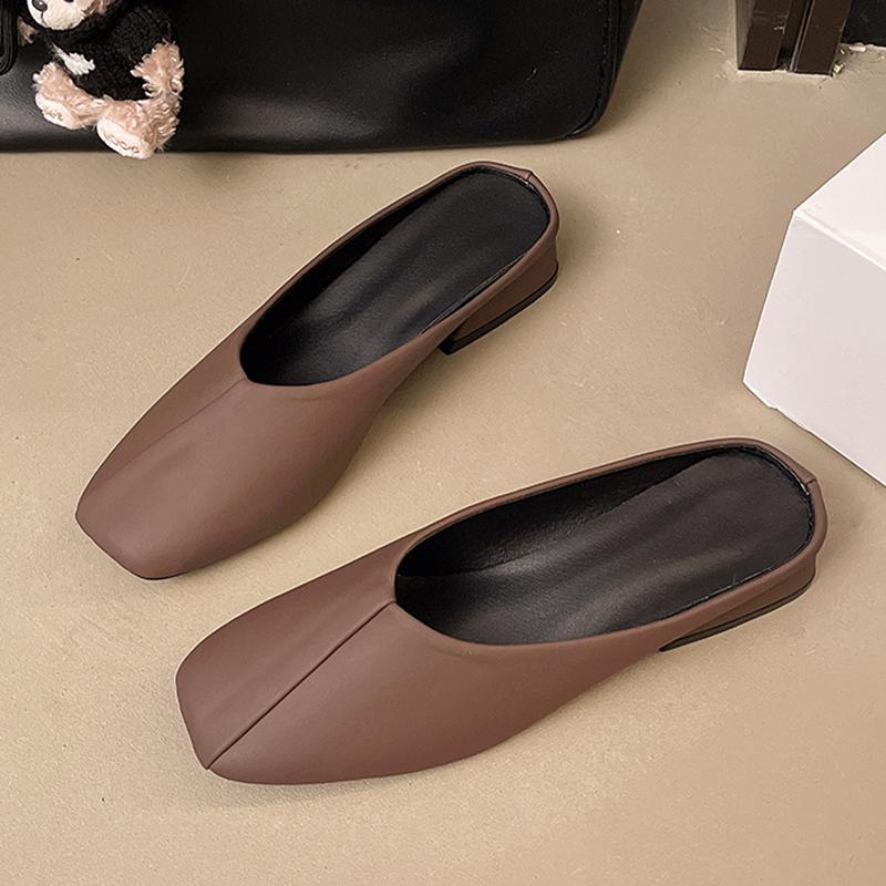 Flats Women Slippers Square Toe Slingback Mules Shoes Dress Woman Sandals 2025 Autumn Cozy Casual Zapatillas De Mujer