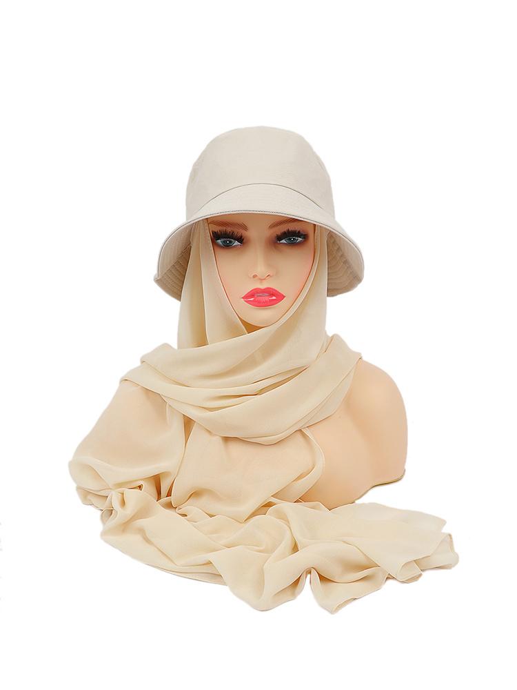 New Muslim Women Bucket Hat With Chiffon Hijabs Summer Sports Cap With Hijab Ready To Wear Instant Hijab Islam Headscarf