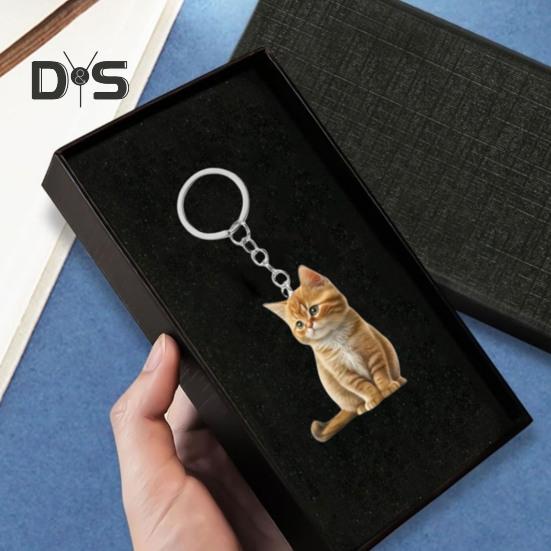 Katt Nyckelring Dubbelsidig 2D Platt Akryl Husdjur Hängande Dekoration Livslik Katt Nyckelring Tillbehör för Bilspegel Fönster Ryggsäckar