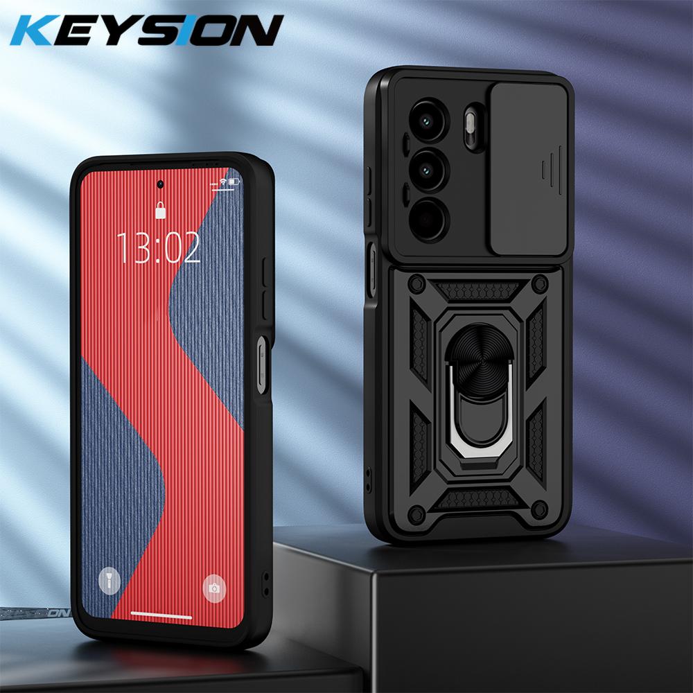 KEYSION Nárazuvzdorné pouzdro Armor pro Itel Power 70 s posuvným krytem objektivu fotoaparátu, kroužkem pro ochranu objektivu, stojánkem a zadním krytem telefonu pro Itel Power 70 4G