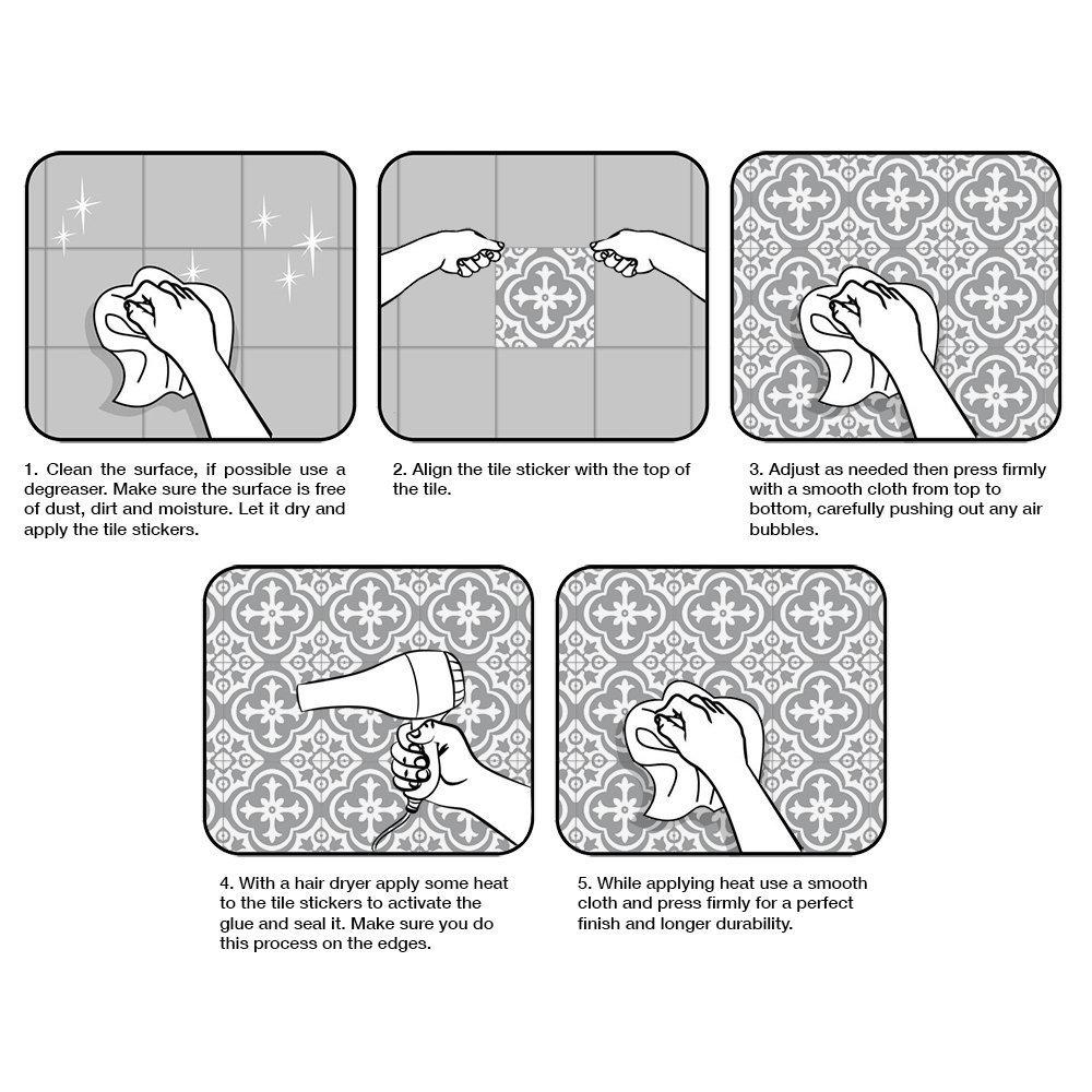 ET165 Antique Flower Mosaic Tile Decal - Retro Waterproof Removable Wall Sticker