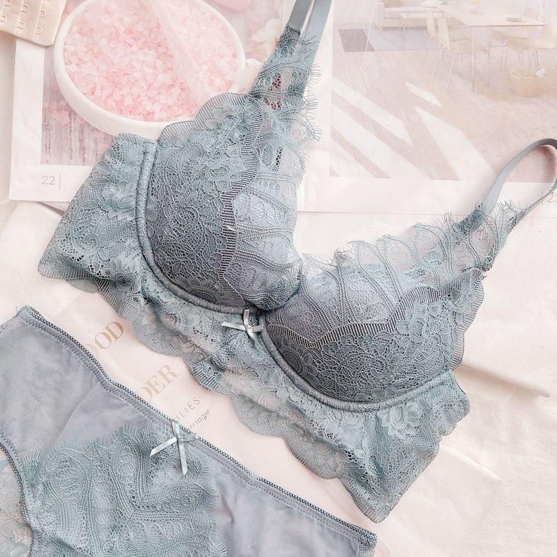Underwear Women's Small Breasts Gather Autumn and Winter Thickened Rimless Lace Bra Set To Close Sub-breasts Anti-sagging Internet Celebrity Bra