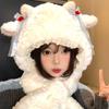 2025 sweet and cute little cashmere hat and scarf integrated women's winter velvet thickened warm and cold ear protection