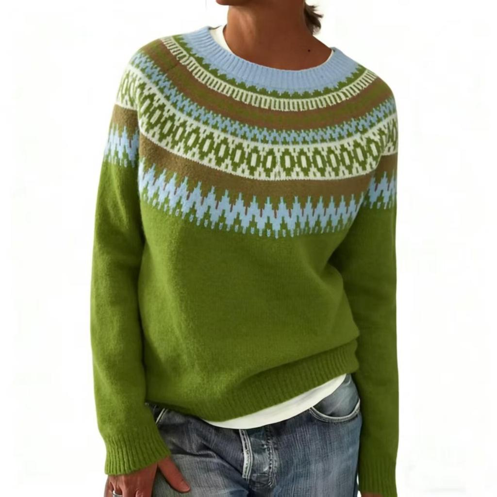 European & American Autumn/Winter Women's Chunky Acrylic Knit Jacquard Sweater