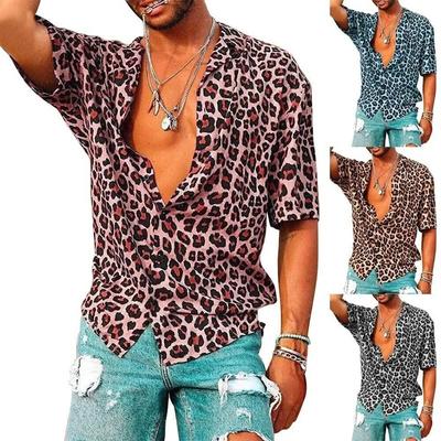 Summer Men's Leopard-print Short-sleeved Shirt Casual and Comfortable Lapel T-shirt Fashion Street Trend Printed Shirt S-5XL