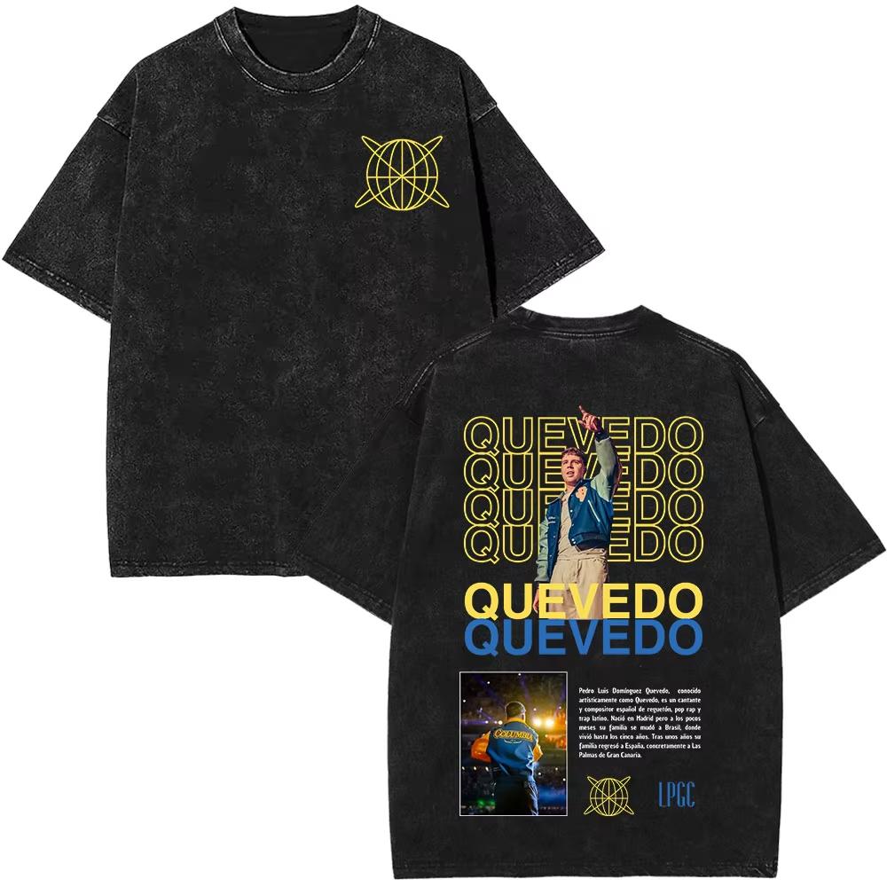 Rapper Quevedo Buenas Noches Vintage Washed T Shirt Mens High Quality Short Sleeve Tshirts Fashion Oversized Harajuku Tshirts
