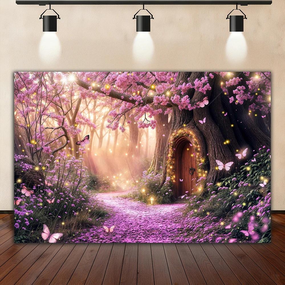 Dreamy Fairy Tale Forest Background, Natural Jungle Forest Wonderland Magic House, Children Birthday Party Photography Backdrop