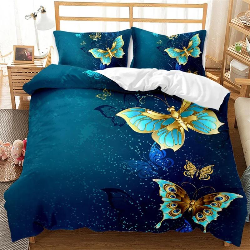Golden Butterfly Bedding Set,Duvet Cover Comforter Bed Set Quilt Cover Pillowcase,King Queen Twin Size Boys Girls Adults