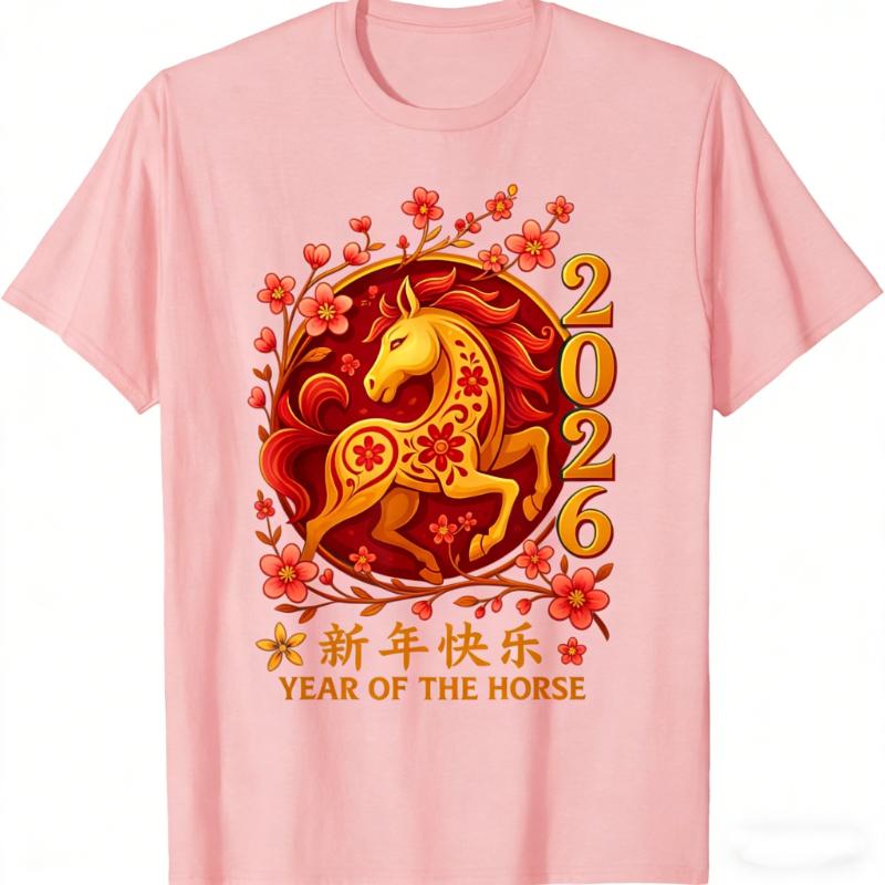 Happy Chinese New Year 2026 Year of The Horse Lunar New Year Printed TShirt Tops Unisex Allmatch Streetwear Adult Shortsleev