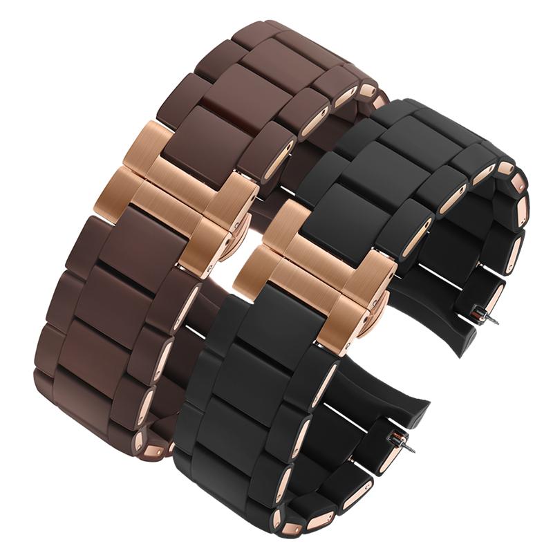 20mm 23mm watchband For Armani AR5906 AR5905 AR5890 AR5889 5858 5920 Silicone +Stainless steel strap men woman Rubber bracelet
