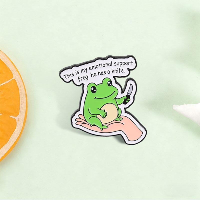 Xiaomi Emotional Support Frog With Knife Enamel Pin Cute Humor Frog On Palm Holding Knife Brooch Fashion Bag Lapel Badge Jewelry Gifts