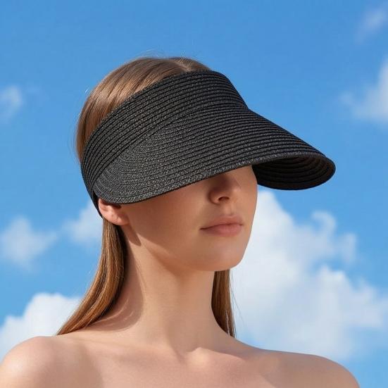 Summer Foldable Sun Hat, Adjustable Elastic Buckle Braided Straw Hat, Portable Foldable Beach Travel Hat for Women