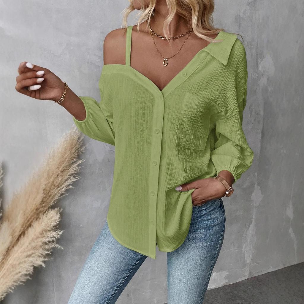 Spring and Summer Lapel, Three-quarter Sleeve, Off-the-shoulder Cardigan, Single-breasted Casual Shirt