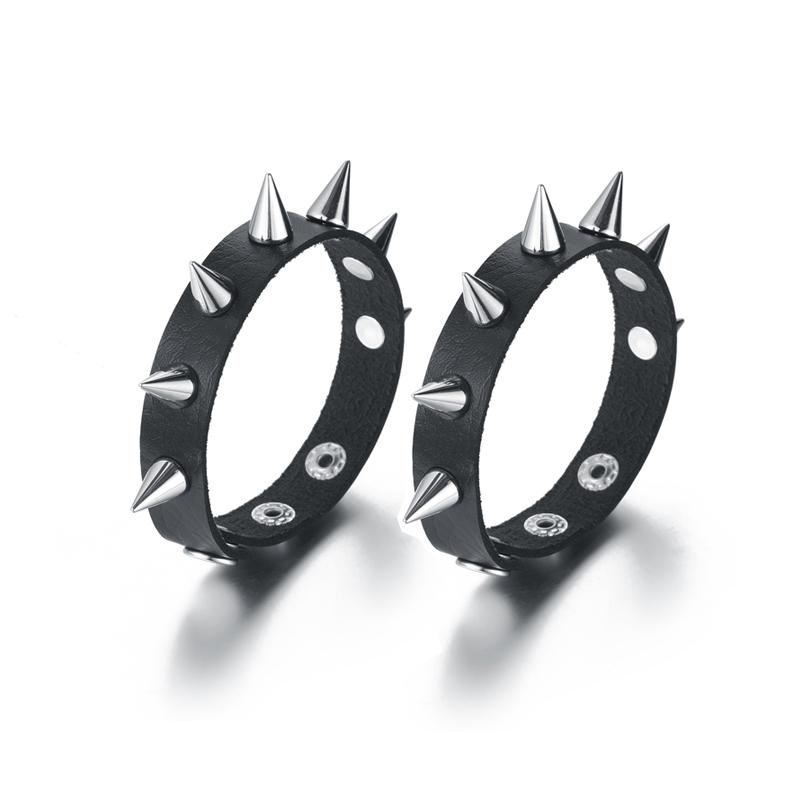

2Pcs/Set Spiked Bracelet Black Pu Leather Punk Rock Bracelet Bangle Metal Wristband For Men Goth Accessories