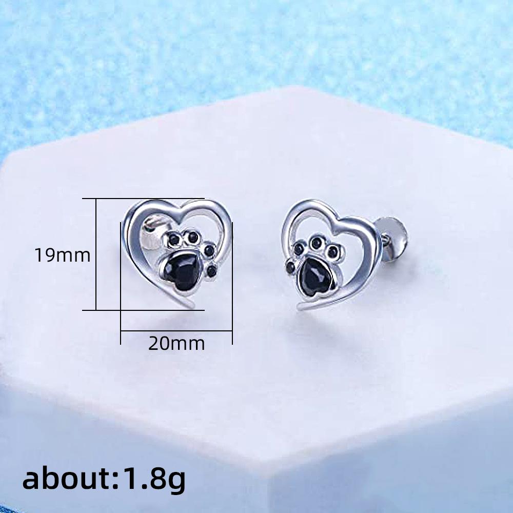 Huitan Cute Animal Cat Dog Footprints Shape Stud Earrings for Women Zinc Alloy Color Heart Love Earrings Fashion Versatile Zircon