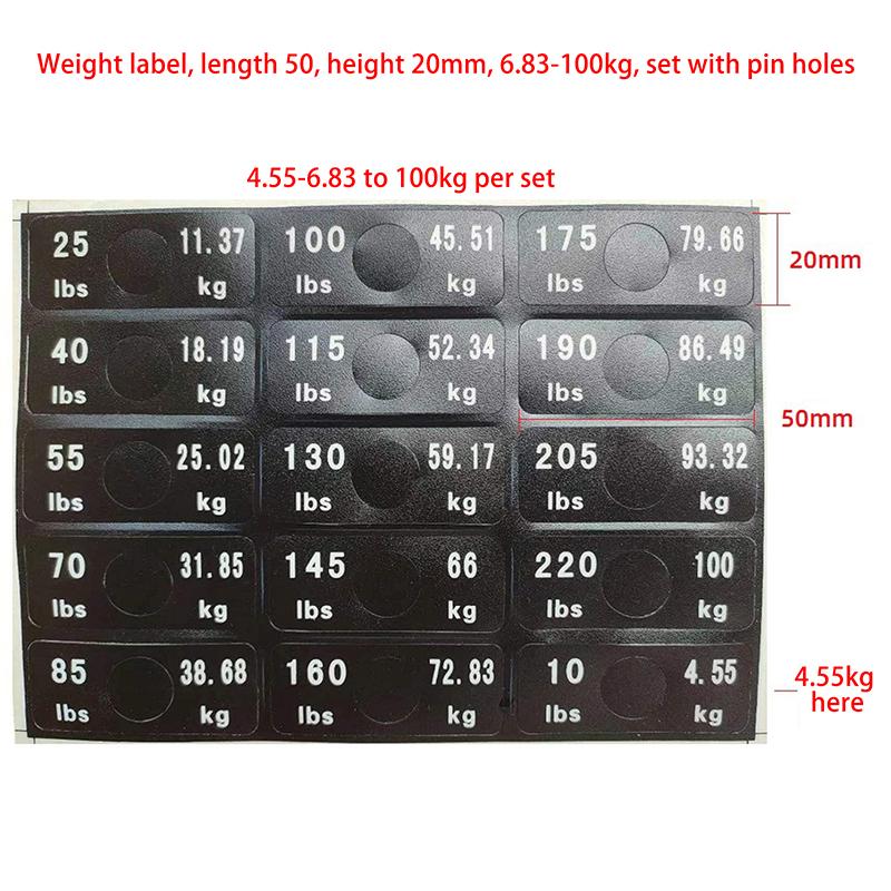 Weight Stack Labels 4.5Kg To 150Kg Black Background White Number Weight Stickers For Fitness Equipment Gym Strength Training