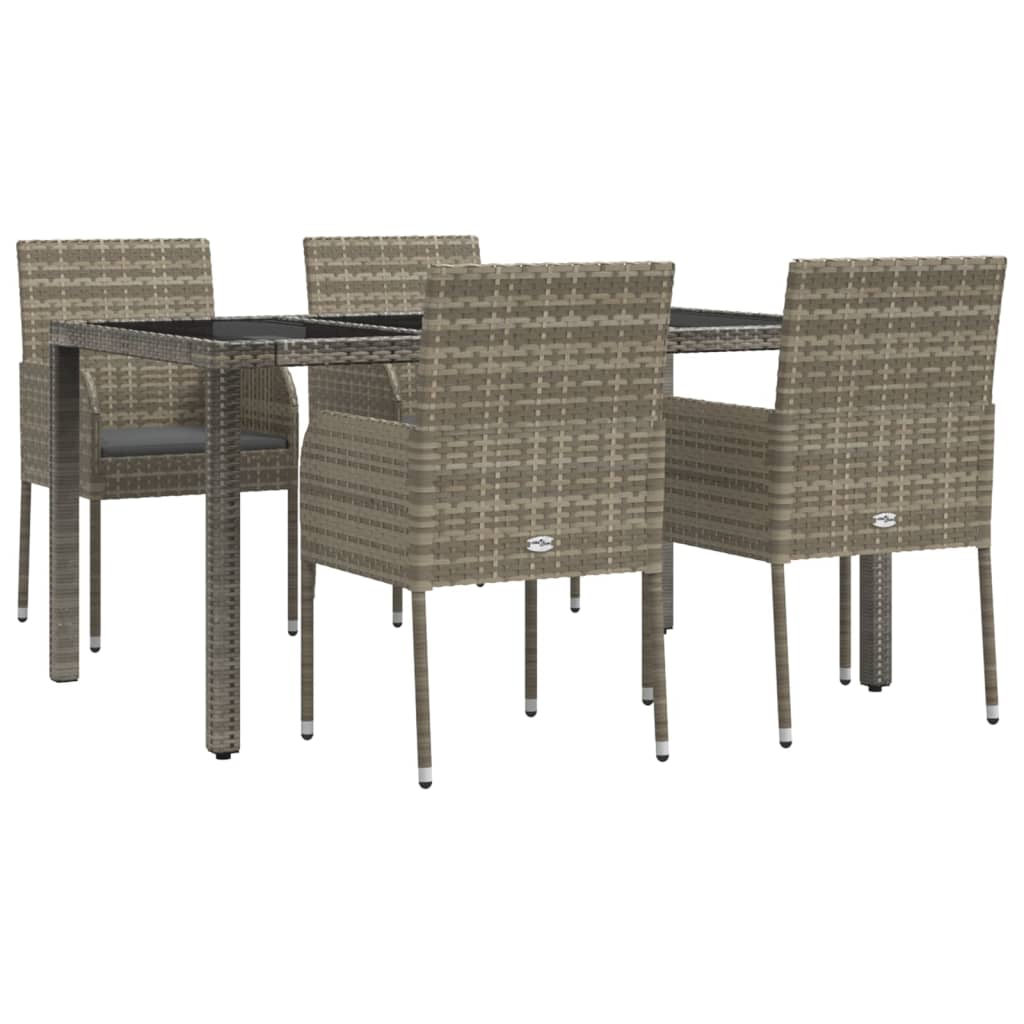 vidaXL 5-tlg. Garten-Essgruppe mit Kissen Grau Poly Rattan