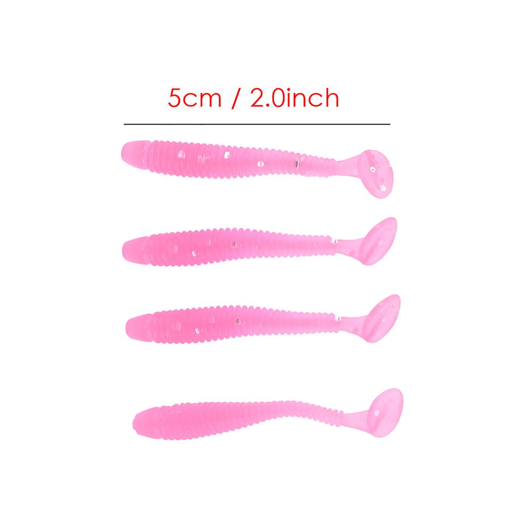 50PCS 5cm Soft Plastic Fishing Lures T tail Grub Worm Baits Fish Tackle Accessory Pink