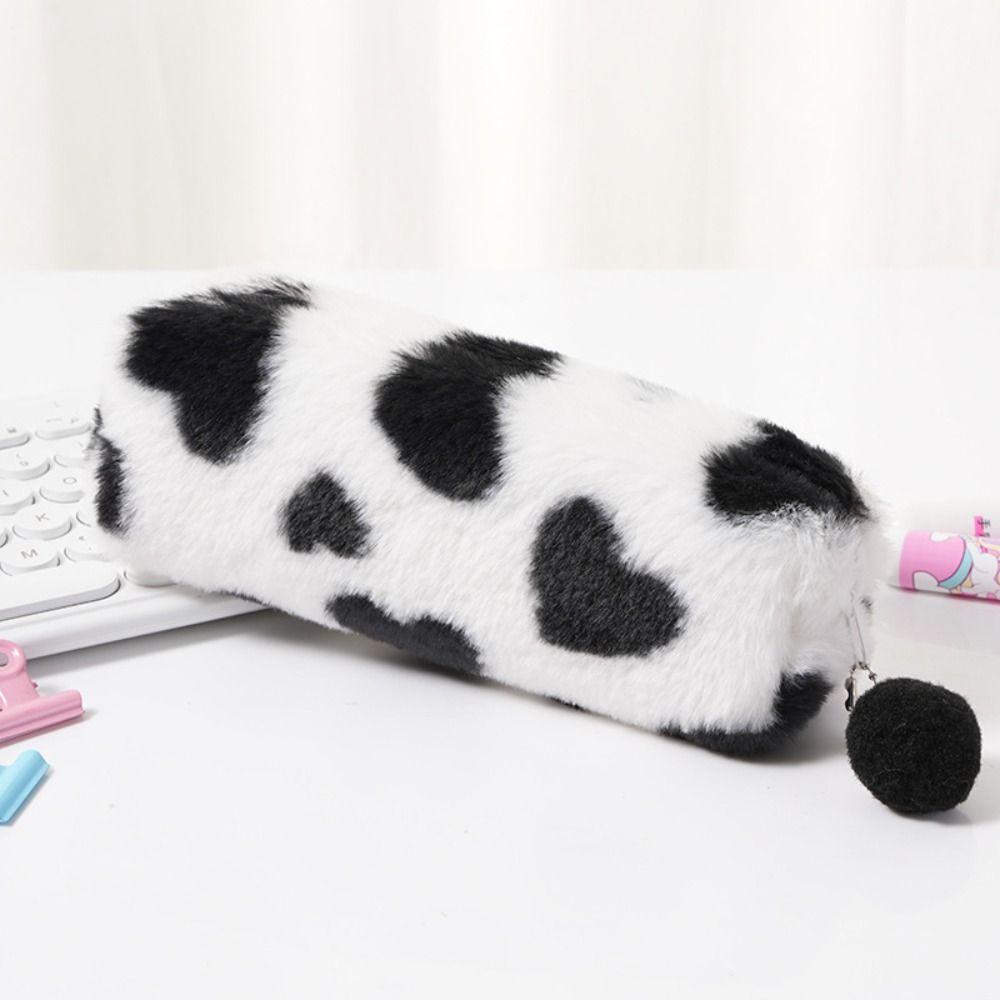 Cartoon Plush Pencil Case Leopard Print Storage Bag Cute Pencil Pouch Students