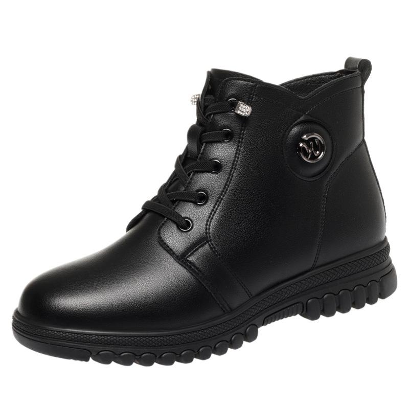 Mom cotton shoes women's autumn and winter velvet women's short boots middle heel  women's boots leather shoes    and elderly women's shoes