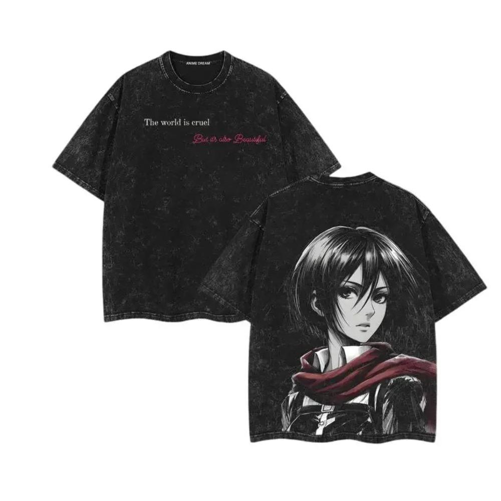 

Anime Attack On Titan Mikasa Printed Tee Men Women Short Sleeve Cotton Tshirts Vintage Washed T-shirt Harajuku Oversized T Shirt XXL
