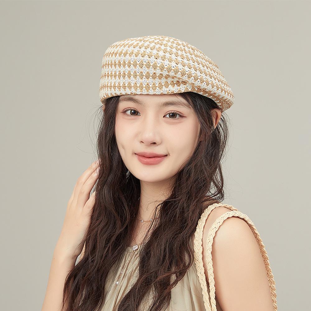 Summer Female Beret Painter's Hat Korean Pattern Trendy Knitted Breathable Tourist Beret