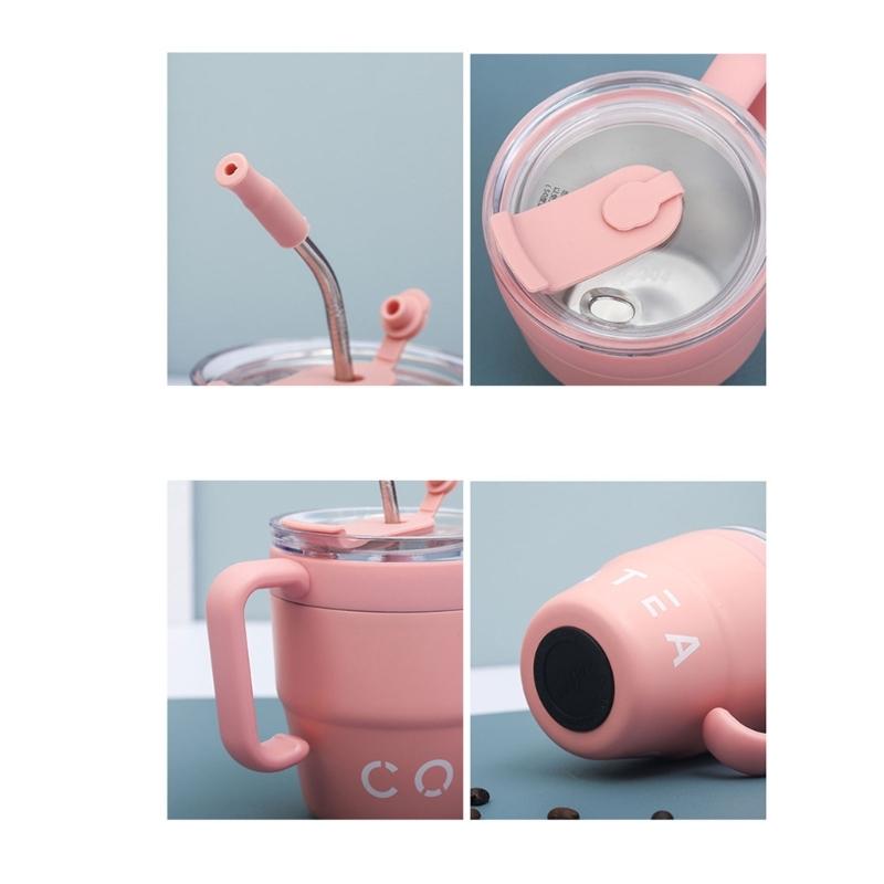 Inovativní hrnek na kávu s uchem a víčkem se slámkou 480ML Láhev Materiál nerezová ocel Hrnky se slámkou na nápoje