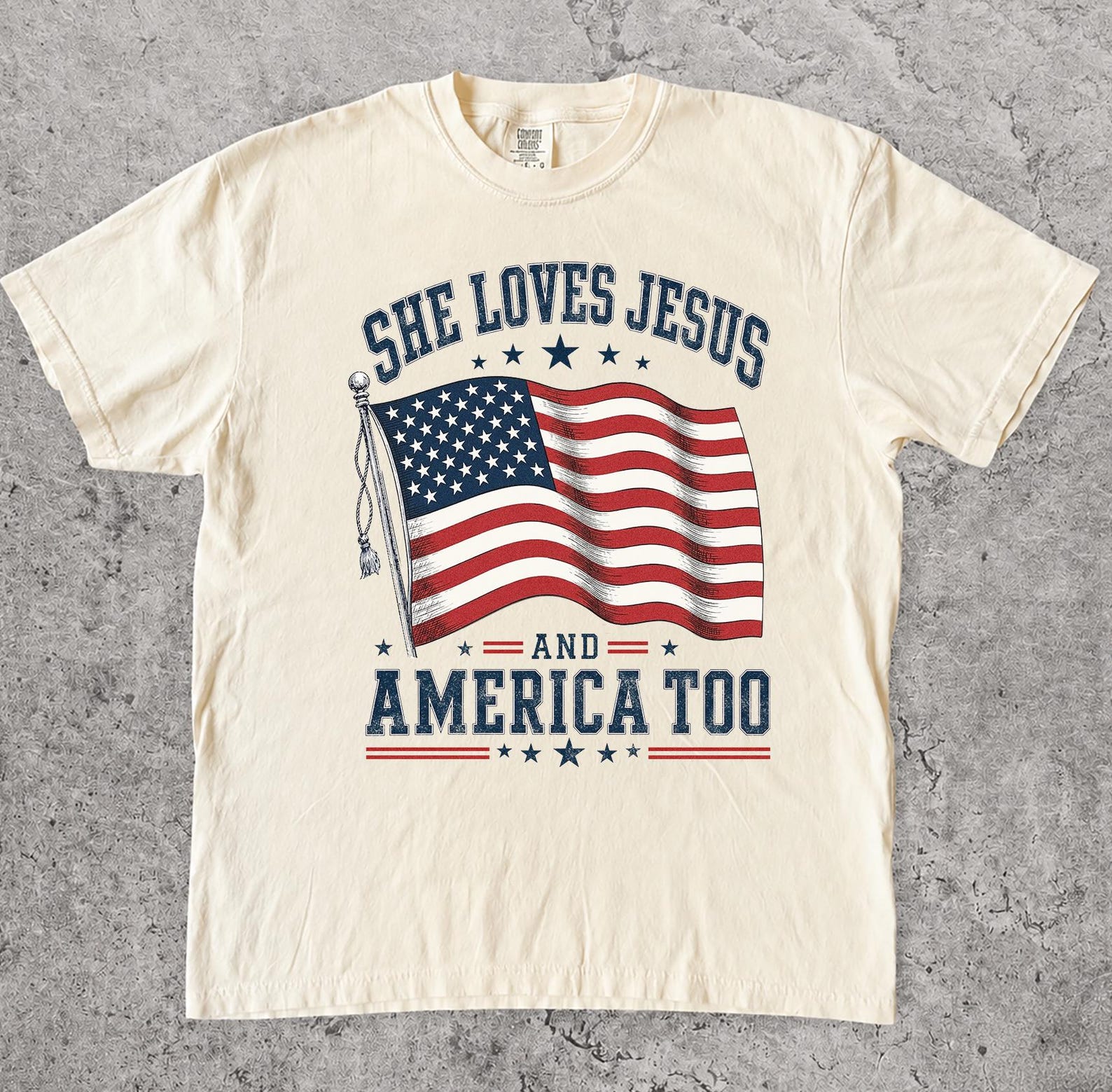 She Loves Jesus And America Too Shirt, Christian Patriotic Tee, American Flag Faith Apparel, Fourth Of July Believer Gift, USA Pride Top 2XL
