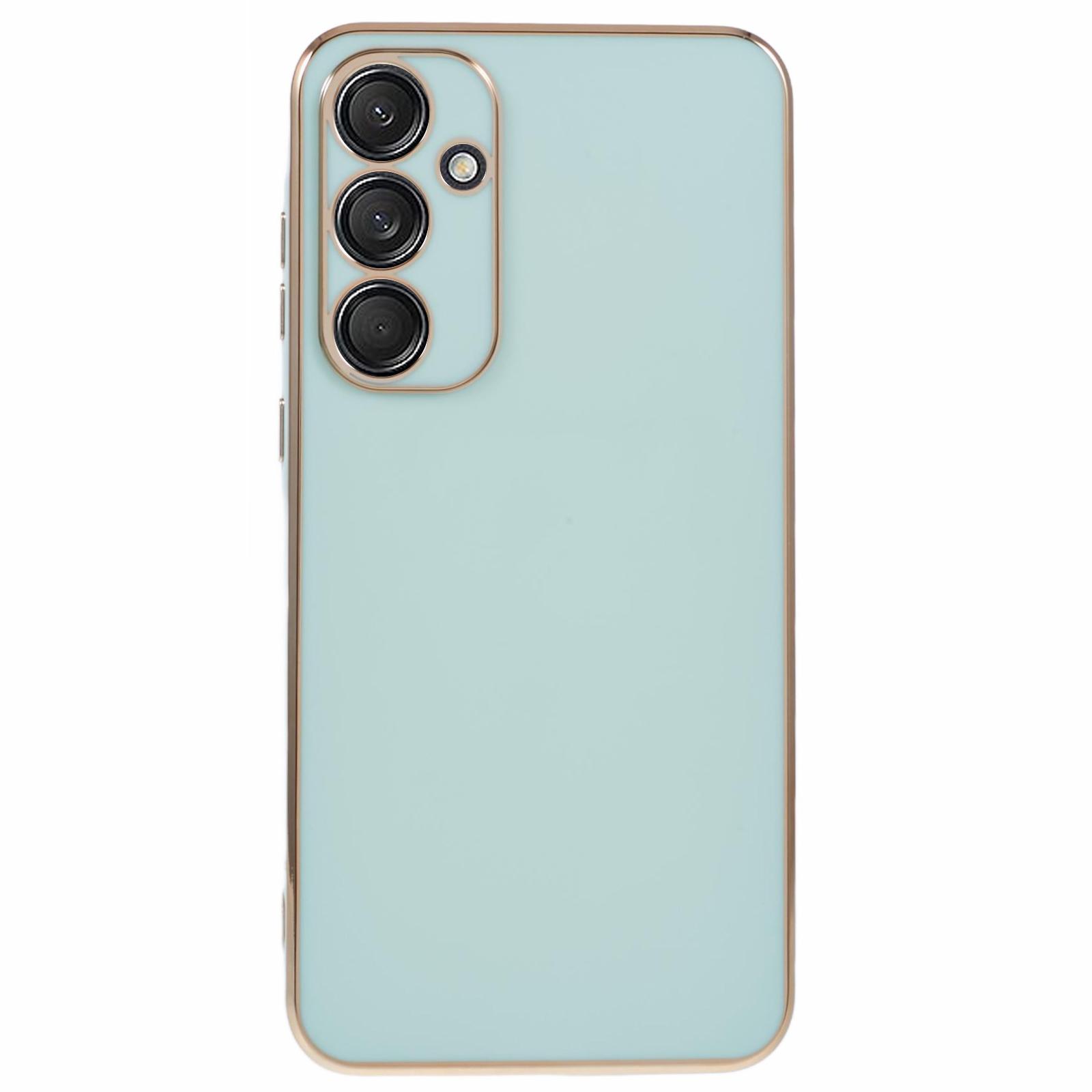 

For Samsung Galaxy A55 5G Case 6D Electroplating TPU Phone Cover Camera Lens Protection Cyan