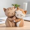 2D Flat Cat Wooden Dog Couple Sculpture Enthusiast Gift Light and Dark Wood Grain Desktop Entrance Desk Accessories