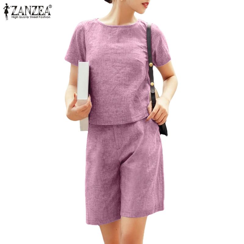 

ZANZEA Женская блузка с коротким рукавом и шорты Летние комплекты из двух предметов 4XL розовый