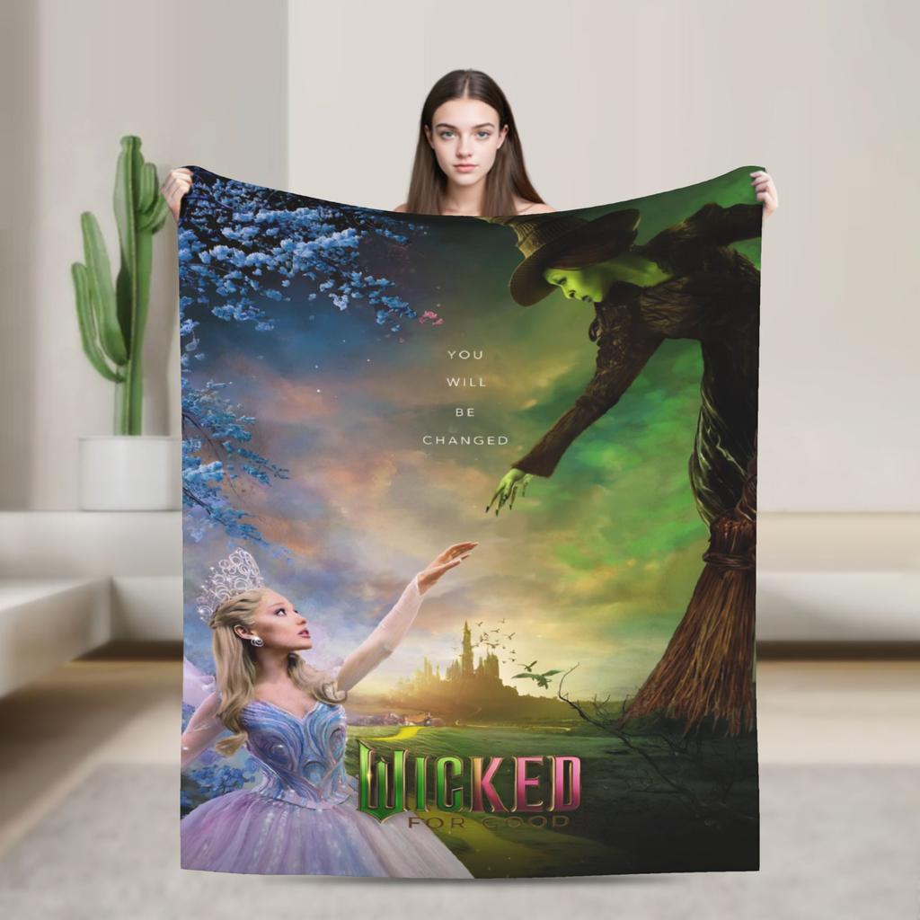 Wicked 2 Musical Movie Poster Blankets Elphaba and Glinda Warm Plush Throw Blanket For Outdoor Flannel Bedspread Bed Cover