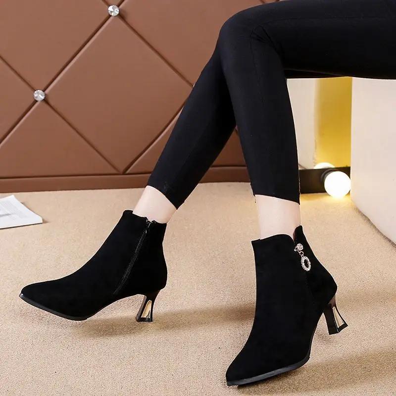 Fashion Female Short Shoes Fleece-Lined Moccasin Warm Booties Suede Footwear New In Large Size Chic and Elegant Y2k Women's Ankle Boots