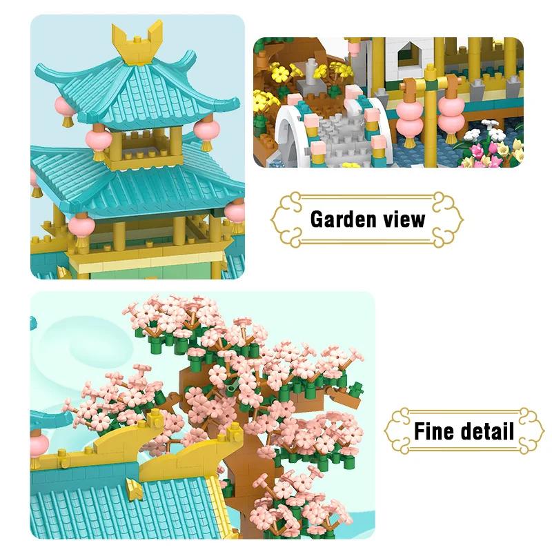 2350Pcs 3D Retro Chinese Villa Building Blocks Countyard Architecture Flower Garden Model Toys Creative DIY Blocks Bricks Decor