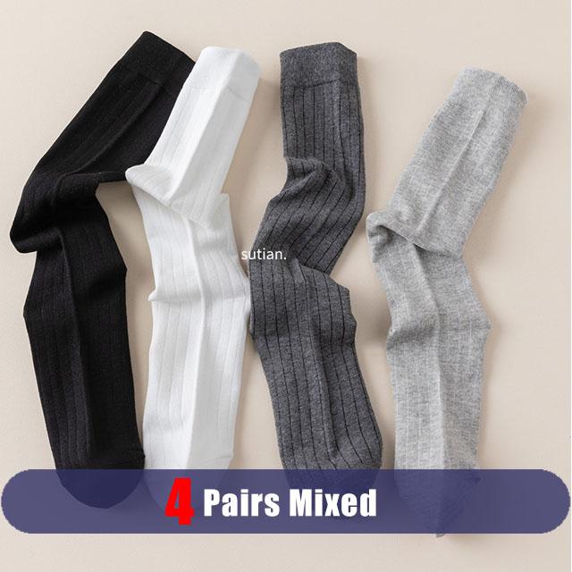 4 Pairs Man Long  Socks Business Cotton Striped Solid Anti-Bacterial,Breathable,Warm Below Knee Calf Crew Socks Gentleman Sokken