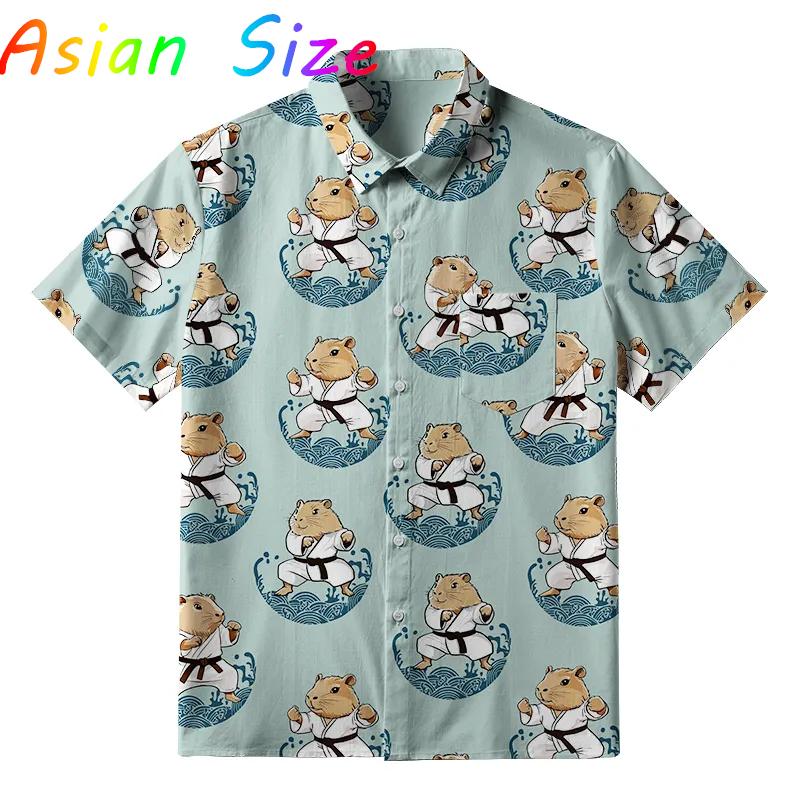 Hawaiian Anime Capybara Men's Shirt Funny Capybaras 3D Print Lapel Single Button Beach Hawaii Shirts Unisex Y2k Camisa