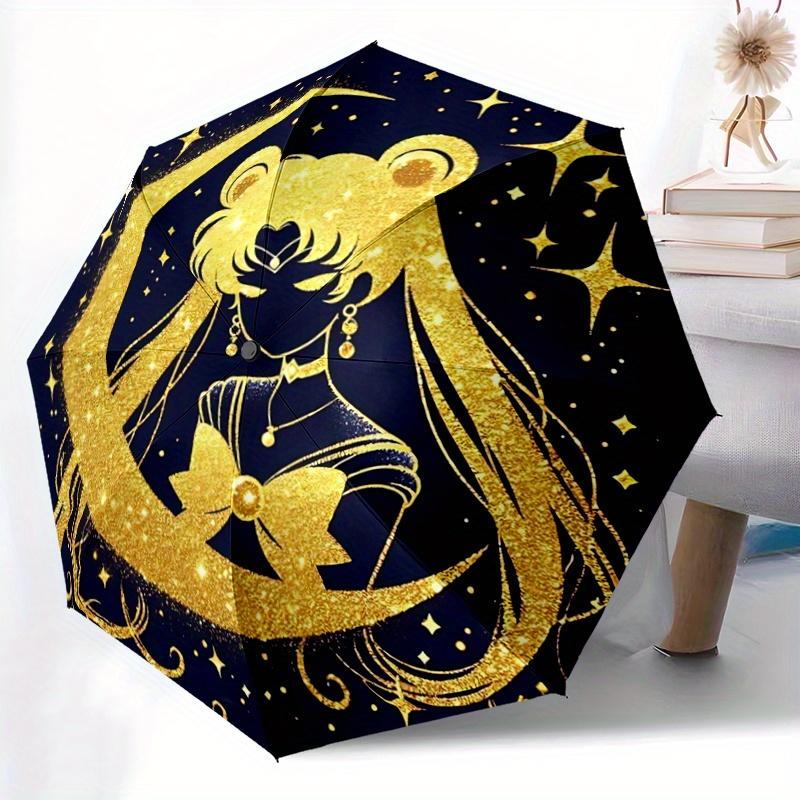 1pc Golden Moon Princess Auto-Folding Umbrella: Portable 3-Fold Design with Iron Frame, Perfect for Outdoor, Festive Gifts, Travel, Daily Use, an