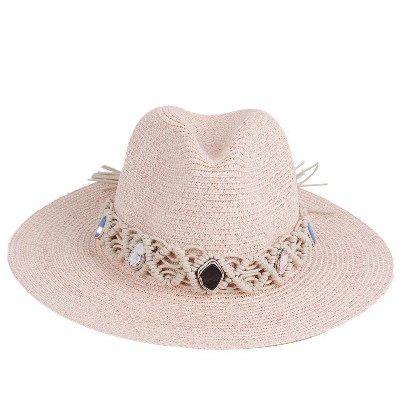 New Women's Spring and Summer Panama Gentleman's Top Hat, Mixed-color Straw Hat, Fashionable and Personalized Hollow Hand-woven Decorative Hat