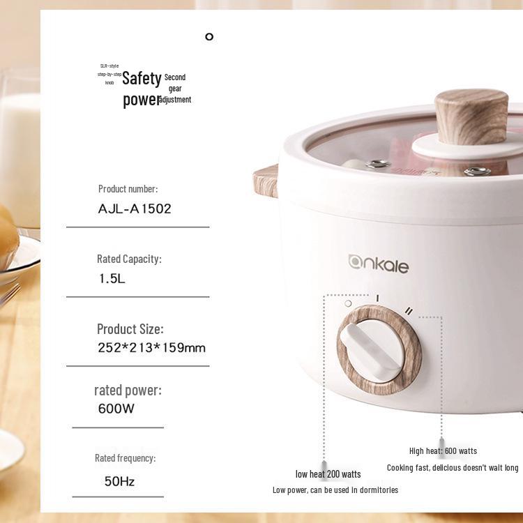 Multifunctional Electric Hot Pot: 1-2 Person Non-Stick Ceramic Glaze for Dorm Cooking and Quick Noodles.